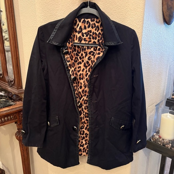 JONES NEW YORK Women Reversible Leopard Print Leather Trim Jacket Size Medium P - Picture 5 of 10